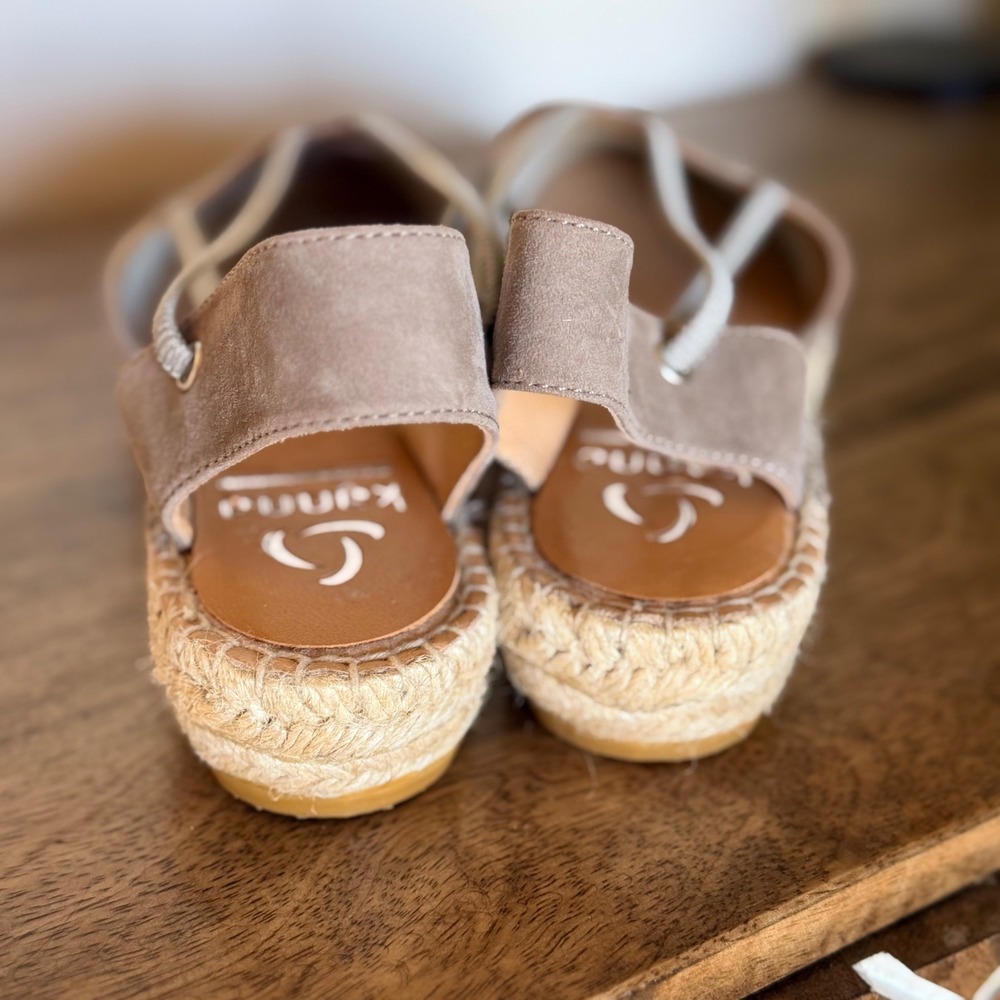 Kanna Espadrille Sandals Women 39 Taupe Suede Rhinestone Studded Slingback Spain - Picture 7 of 8